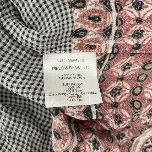 Veronica Beard Rosie Silk Gingham Paisley Blouse black size 6 boho - Picture 9 of 10